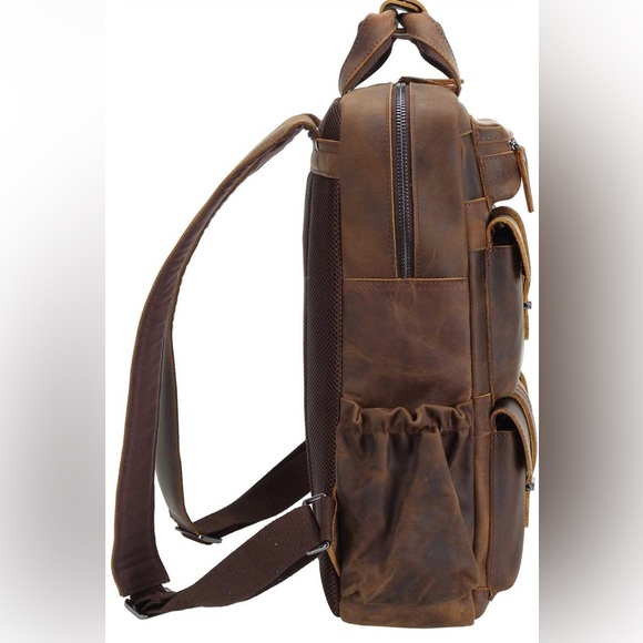 BRAND NEW GENUINE LEATHER COWHIDE BROWN BACKPACK  NWT - Picture 3 of 14